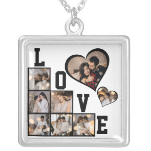 Design Your Own 8 Photo Collage Silver Plated Necklace