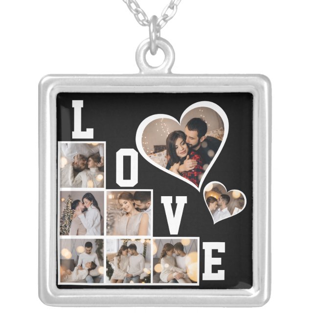 Design Your Own 8 Photo Collage Silver Plated Necklace (Front)