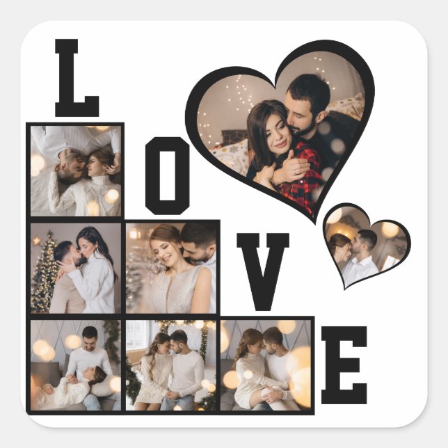 Design Your Own 8 Photo Collage Square Sticker (Front)