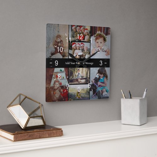 Design Your Own 8 Photo Collage Square Wall Clock