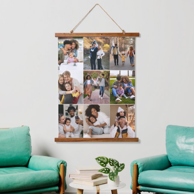 Design Your Own 9 Photo Collage Hanging Tapestry (Living Room)