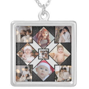 Design Your Own 9 Photo Collage Silver Plated Necklace