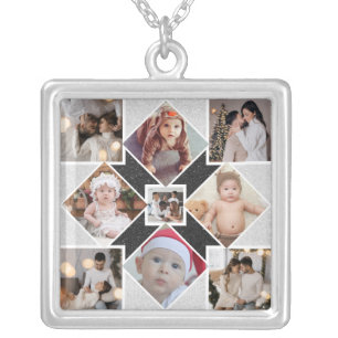 Design Your Own 9 Photo Collage Silver Plated Necklace