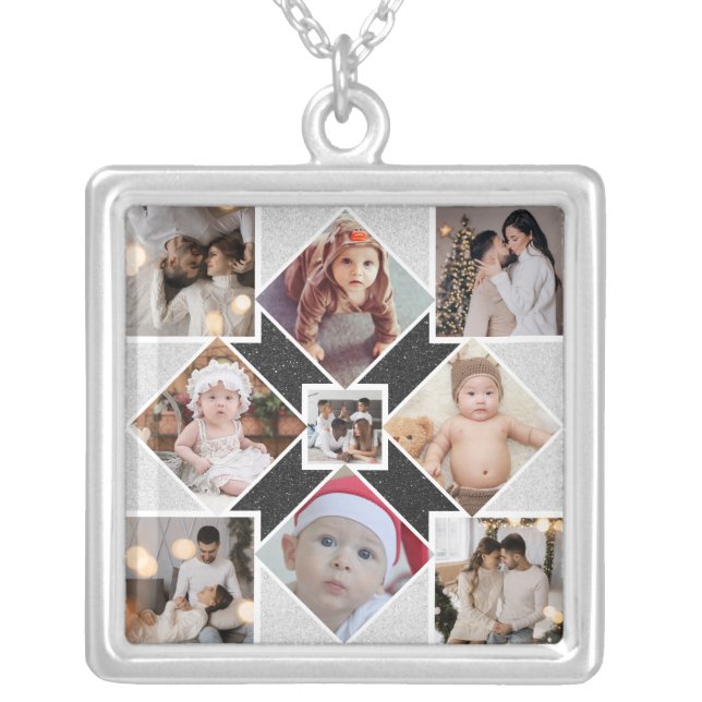 Design Your Own 9 Photo Collage Silver Plated Necklace (Front)