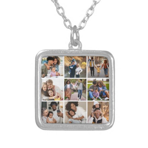 Design Your Own 9 Photo Collage Silver Plated Necklace