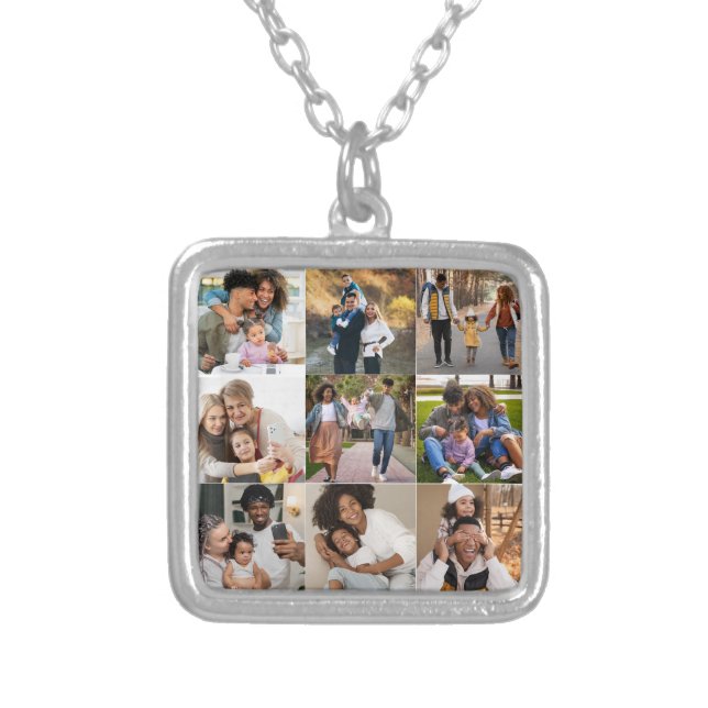 Design Your Own 9 Photo Collage Silver Plated Necklace (Front)