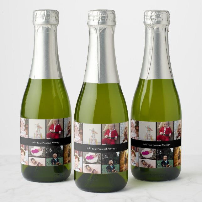 Design Your Own 9 Photo Collage Sparkling Wine Label (Bottles)