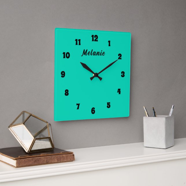 Design Your Own Black and Teal Clock Custom Name (Office)