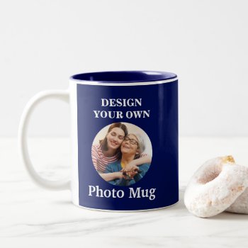 Design Your Own Blue Photo Two-tone Coffee Mug by designyourownmug at Zazzle