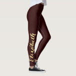 Design Your Own Brown Gold Stylish Personalized Leggings<br><div class="desc">Custom, personalized, beautiful, elegant faux gold on dark brown typography script, cool, chic, stylish, modern, trendy, breathable, hand sewn, womens full length fashion travel party workout sports yoga gym running leggings pants, that stretches to fit your body, hugs in all the right places, bounces back after washing, and doesn't lose...</div>