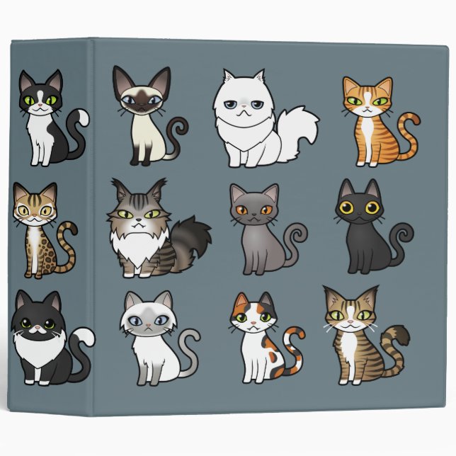 Design Your Own Cartoon Cat 3 Ring Binder (Front/Spine)