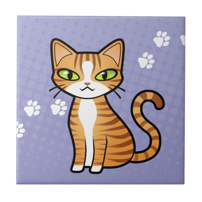 Design Your Own Cartoon Cat Ceramic Tile (Front)