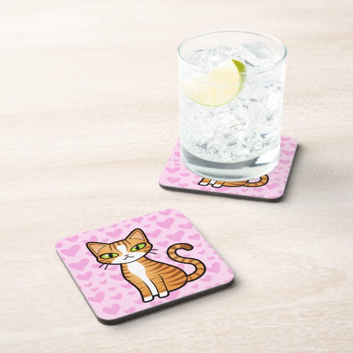 Design Your Own Cartoon Cat (love hearts) Beverage Coasters