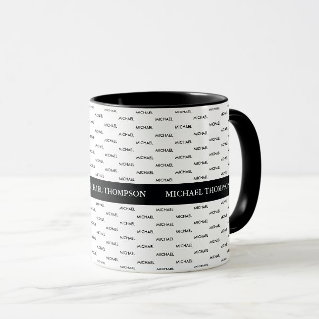 design your own cool modern blk. mug with names (Front Right)