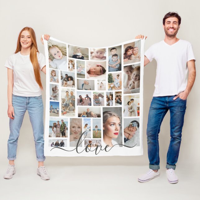 Design Your Own Custom Love Personalized 31 photo Fleece Blanket (In Situ)