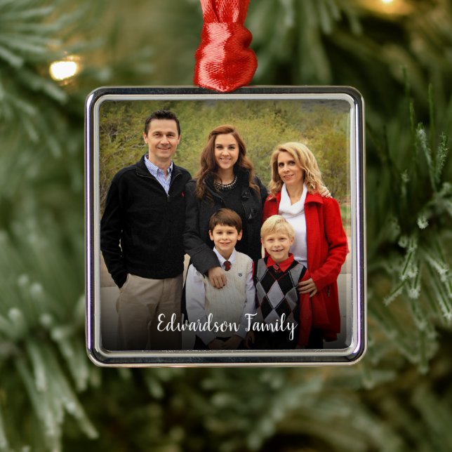Design your own family photo Christmas Metal Ornament (Tree)