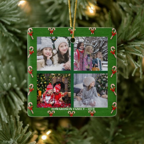 Design your own family photo collage Christmas Ceramic Ornament