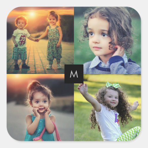 Design your own family photo collage monogrammed square sticker