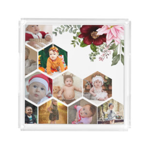 Design Your Own Floral 10 Photo Collage Acrylic Tray