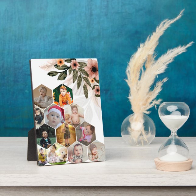 Design Your Own Floral 12 Photo Collage Plaque (Side)