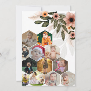 Design Your Own Floral 12 Photo Collage Thank You Card