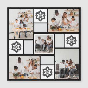 Design Your Own Floral 5 Photo Collage Magnetic Invitation