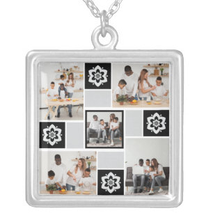 Design Your Own Floral 5 Photo Collage Silver Plated Necklace