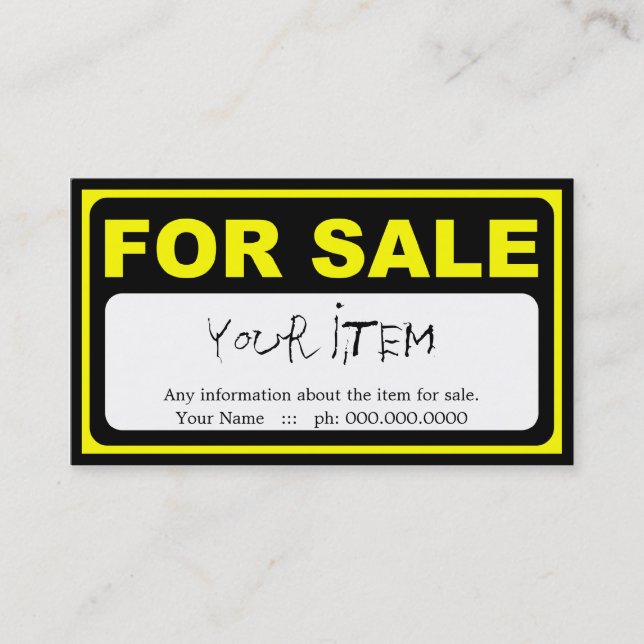 design your own FOR SALE sign Business Card (Front)