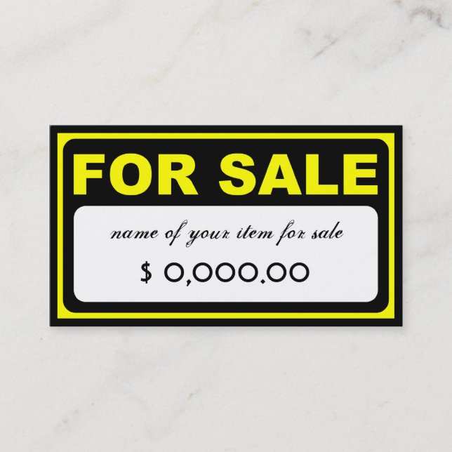design your own FOR SALE sign Business Card (Front)