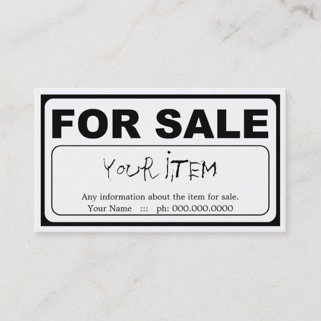 design your own FOR SALE sign Business Card (Front)