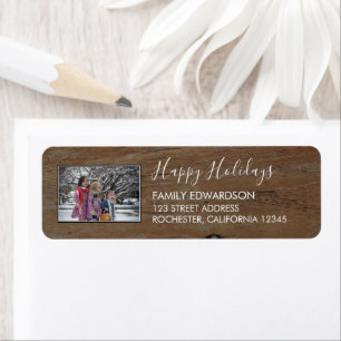 Design your own Happy Holidays family photo wood Label