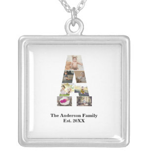 Design Your Own Letter A Photo Collage Silver Plated Necklace