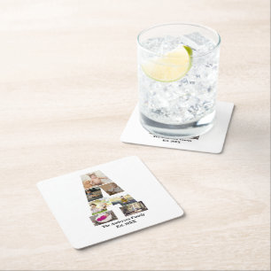 Design Your Own Letter A Photo Collage Square Paper Coaster