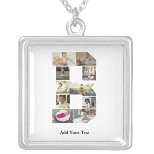 Design Your Own Letter B Photo Collage Silver Plated Necklace