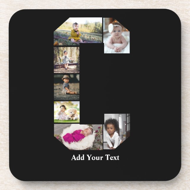 Design Your Own Letter C Photo Collage Beverage Coaster (Front)