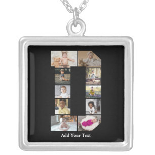 Design Your Own Letter D Photo Collage Silver Plated Necklace