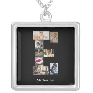 Design Your Own Letter E Photo Collage Silver Plated Necklace