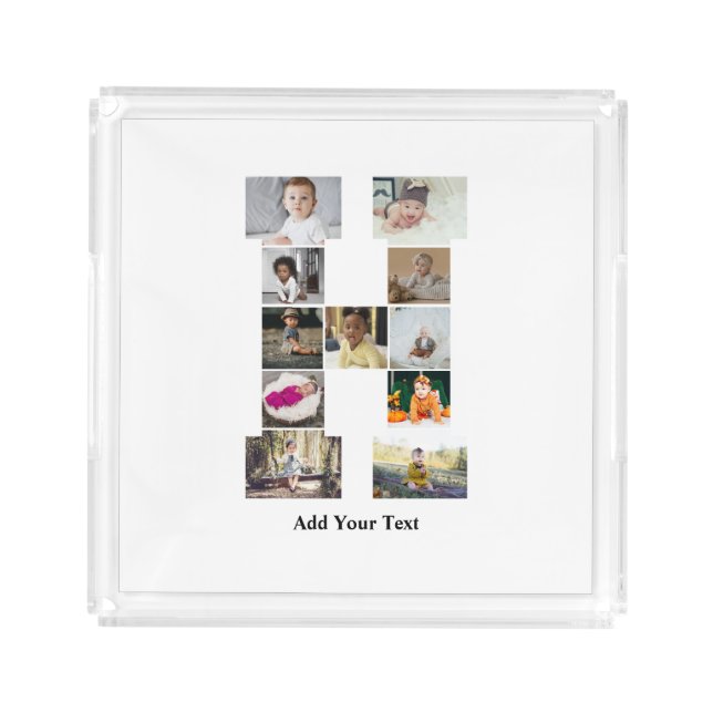 Design Your Own Letter H Photo Collage Acrylic Tray (Front)