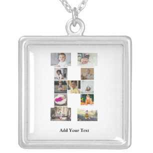 Design Your Own Letter H Photo Collage Silver Plated Necklace