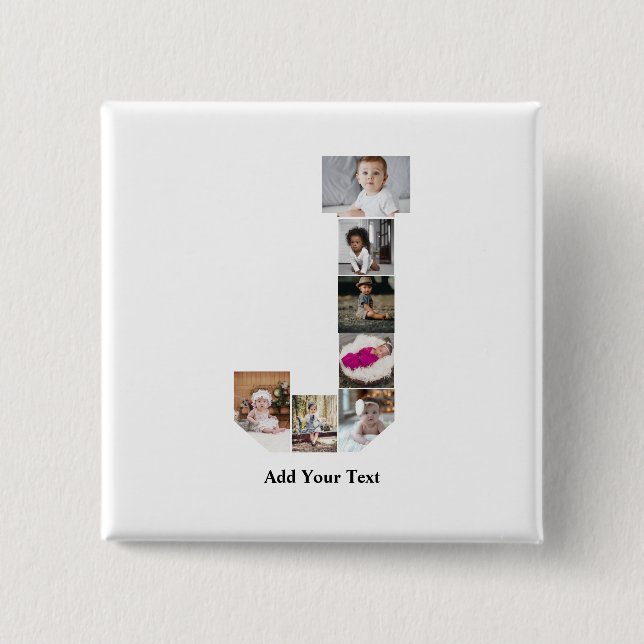 Design Your Own Letter J Photo Collage Button (Front)