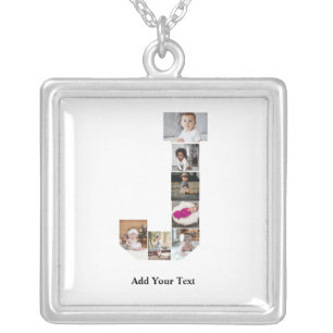 Design Your Own Letter J Photo Collage Silver Plated Necklace