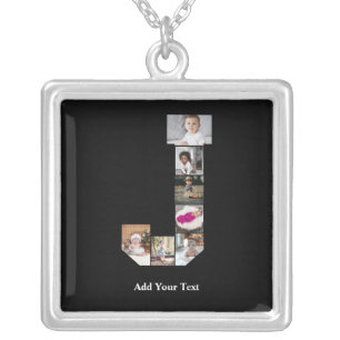 Design Your Own Letter J Photo Collage Silver Plated Necklace