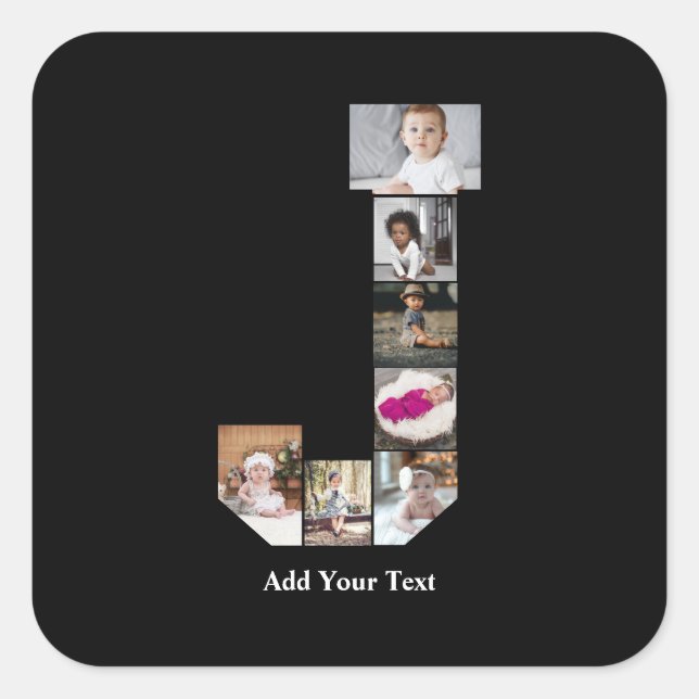 Design Your Own Letter J Photo Collage Square Sticker (Front)