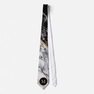 Design Your Own Letter Neck Tie Black White Marble