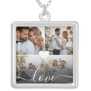Design Your Own Love Collage Photography Silver Plated Necklace