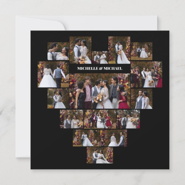 Design Your Own Love Heart Shaped Photo Collage Announcement (Front)