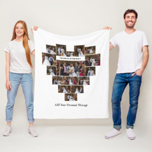 Design Your Own Love Heart Shaped Photo Collage Fleece Blanket