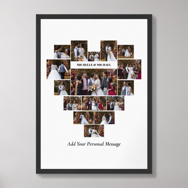 Design Your Own Love Heart Shaped Photo Collage Framed Art (Framed Front)