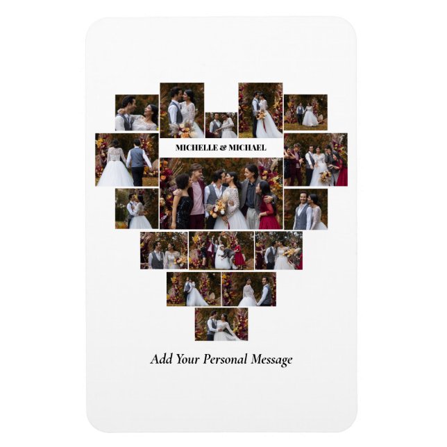 Design Your Own Love Heart Shaped Photo Collage Magnet (Vertical)