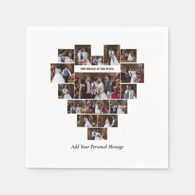 Design Your Own Love Heart Shaped Photo Collage Napkins (Front)